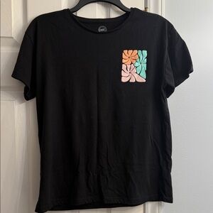 Black kids Graphic Tee with Pink, Orange & Mint Floral Motif size 18